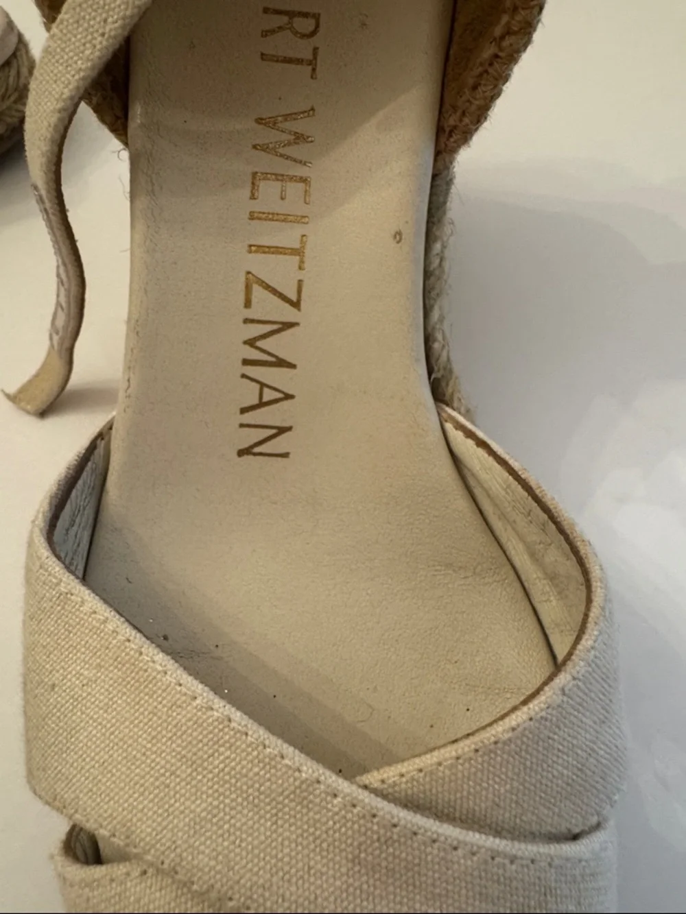 Stuart Weitzman Beige Canvas Espadrille Wedge Sandals Size 4B - Picture 7 of 10
